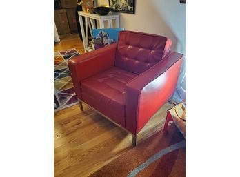 Red Faux Leather Club Chair- Chrome Legs