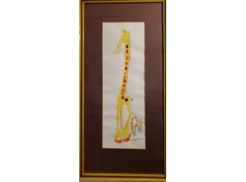 Whimsical Mid Century Watercolor- Giraffe- Signed And Dated 1975