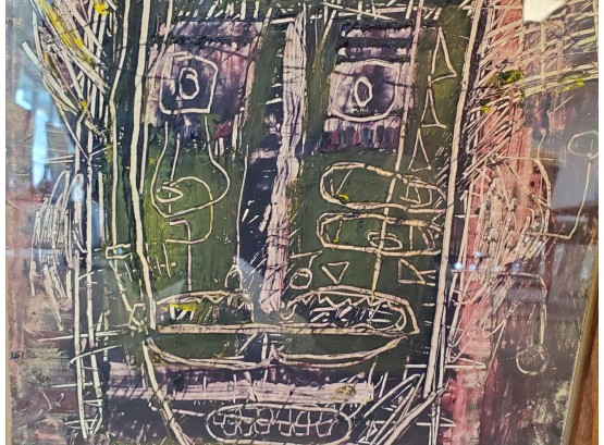 Oil On Paper- Wood Frame - Untitled- In The Style Of Basquiat