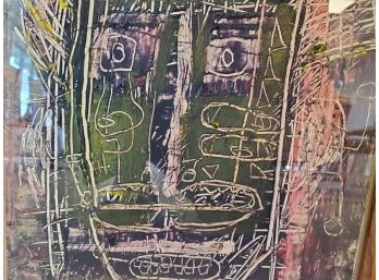 Oil On Paper- Wood Frame - Untitled- In The Style Of Basquiat