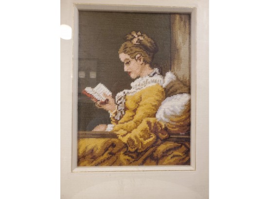 Needlepoint Of Woman Reading' Nicely Framed