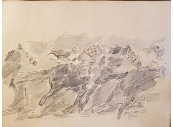 'Horse Race 27' By Charles Cape- Pencil- Signed