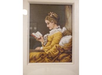 Needlepoint Of Woman Reading' Nicely Framed