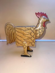 Vintage Hand Made Wooden Rooster Bank