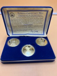 NATIONAL COLLECTOR'S MINT 3 Coin Set W/2 Gold Plated .999 Silver 1907 1933 Copy.