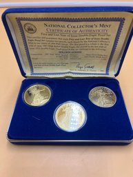 NATIONAL COLLECTOR'S MINT 3 Coin Set W/2 Gold Plated .999 Silver 1907 1933 Copy
