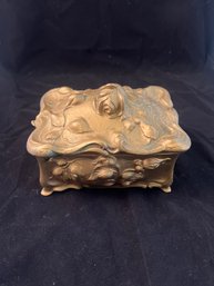 Art Nouveau Jewelry Casket Ormolu Gold Roses Trinket Box Vanity Tray Accessory