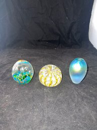 Lot Of 3 Blown Glass Paper Weights