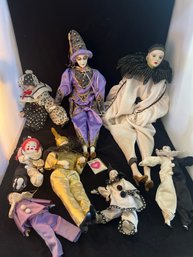 Lot Of 8 Porcelain Clown And Jester Dolls