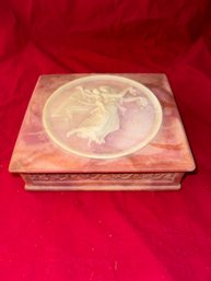 Genuine Incolay Stone USA Large 3D Carved Jewelry Trinket Box Cameo Angel Cherub