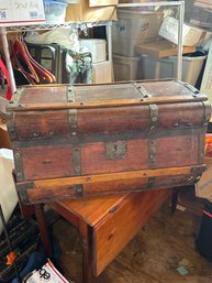 ANTIQUE USA COUNTRY PRIMITIVE STAGECOACH WOOD HARDWARE TRUNK
