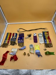 Lot Of Medals Ribbons, Pins And Lodge Member Items