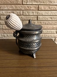 Antique Cast Iron And Brass Fire Starter Cauldron Pot With Pumice Wand Draft