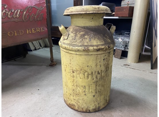 Antique Yellow Crowley's Milk Can