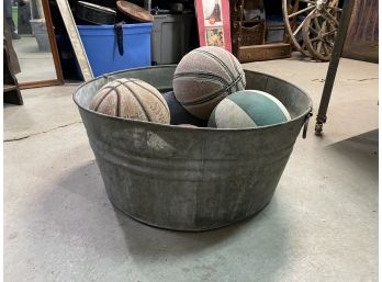 Large Galvanized Bucket With Sports Balls