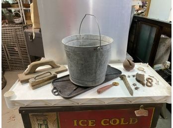 Metal Pail Cast Iron Skillet And More