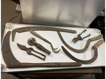 Large Lot Of Sickles, Knife And More
