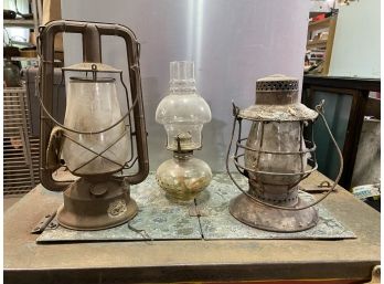 Railroad Lanterns And Oil Lamp