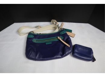 COACH BAG WITH MATCHING COIN PURSE - NAVY & GREEN