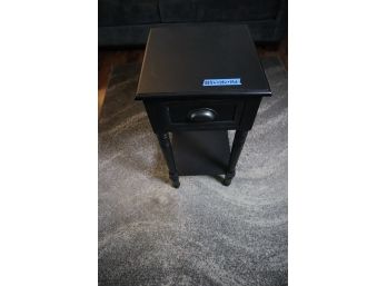 BLACK SIDE TABLE WITH DRAWER & LOWER SHELF 28 1/2' X 14' X 14'