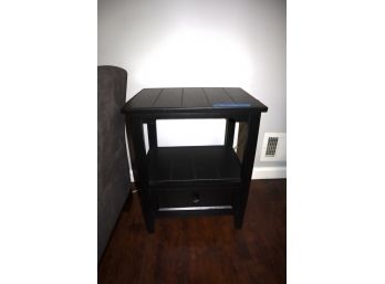BLACK SIDE TABLE WITH LOWER SHELF & DRAWER 24'H X 18 1/4' X 14 1/2'