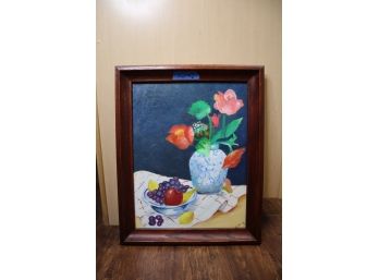FRUIT & FLOWER PAINTING 21' X 16 1/2' VIEW PHOTOS - SIGNED EN VERSO