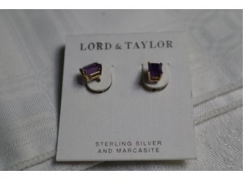 LORD & TAYLOR STERLING & MARCASITE EARRINGS (GOLD WASH)