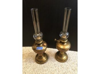 Pair Of Brass Hurricane Lamps