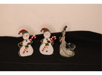 Three Snow Man Glass Holders