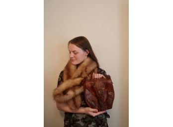 Vintage Fur Stole & Alligator Skin Bag