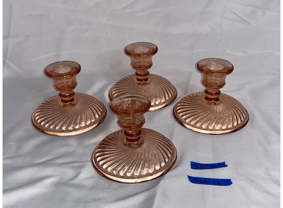 Set Of Four Pink Depression Glass Candle Holders - PLL 12