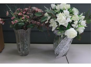 Faux Floral Arrangements With Glass Vases