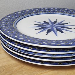 Set Of 3 Victoria & Beale Casual WILLIAMSBURG 5 -- 5/8' Salad Plates, White Blue Yellow Band Star, Porcelain