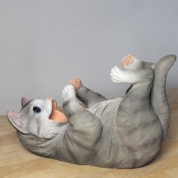 Gray Kitty Cat Wine Bottle Holder Sculpture Unique Tabletop Decor