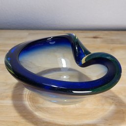 Art Glass Teal And Blue Glass Bowl / Ashtray