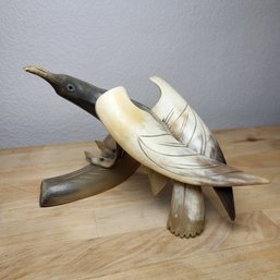 Hand-Carved Natural Horn Gull Bird Figurine