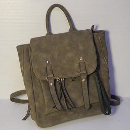Medium Sized Fashion Backpack - Olive Green With Straps And Clean Inside