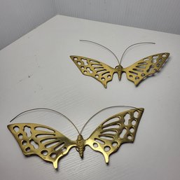 Vintage Brass Butterflies, Hanging Wall Decor, Set Of 2