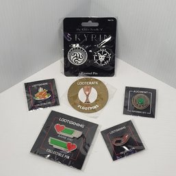 6 Piece Set Of Lootcrate Enamel Gaming Pins - Skyrim