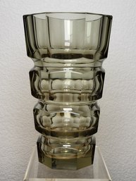 1930s Art Deco MOSER Panel Cut Crystal Clear 6' Vase By JOSEF HOFFMANN