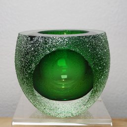 Sugared Iced Green Votive Candle Holder Saks Fifth Avenue Crystal 4'