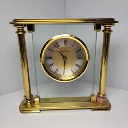 Seth Thomas Brass & Glass Desk Mantle Clock Shelf Table German Movement