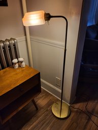 Amber Glass Bankers Brass Adjustable Floor Lamp Mid Century