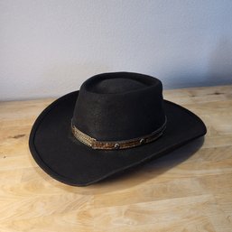 Vintage Black Wool Cowboy Hat W/ Chain Band