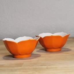 Set Of 2 Vintage Orange Lotus Bowls - Small Sauce Size