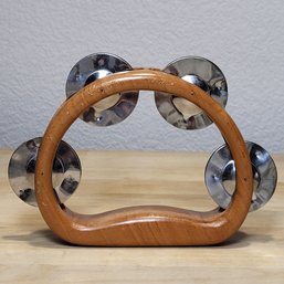 Artisan Crafted Handled Wooden Tambourine