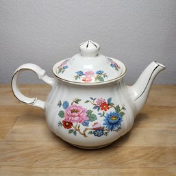 Vintage Sadler Teapot Pink/Blue/Green Floral #3694 Gold Trim Ivory England