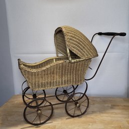 Antique Victorian Wicker Baby Stroller Carriage / Pram