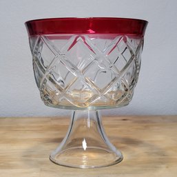 Large Crystal Clear Glass Vase With Red Rim