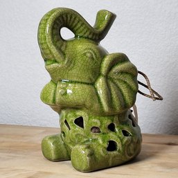 Decorative Ceramic Elephant Green 7' X 4' Glazed Finish Standing